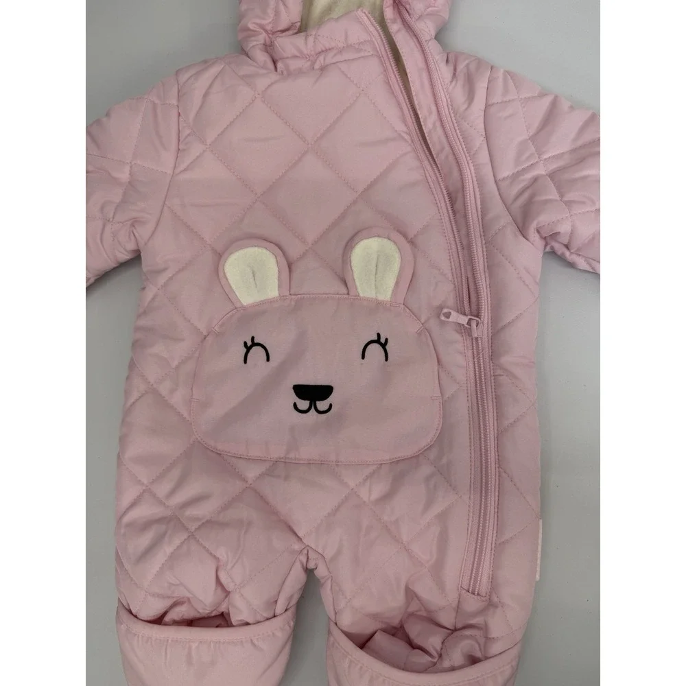 Wippette Baby Girl Fleece Bunny Embroidery Pink Bunting Snowsuit Hooded 0-3 Mon